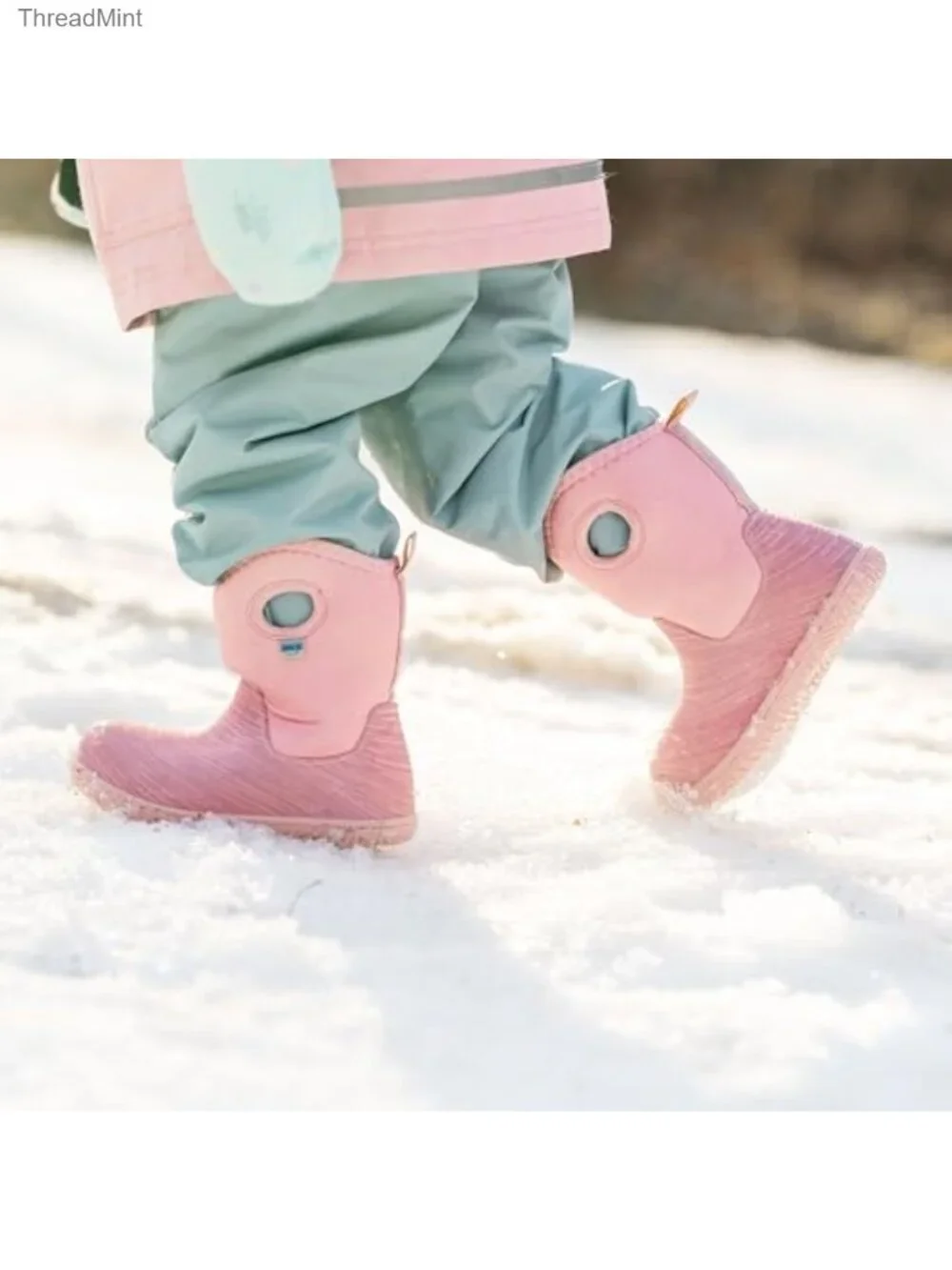 Kids Waterproof Snow Boots Fleece-Lined Winter Rain Boots Machine Washable